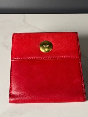 Celine Red Leather Compact Wallet